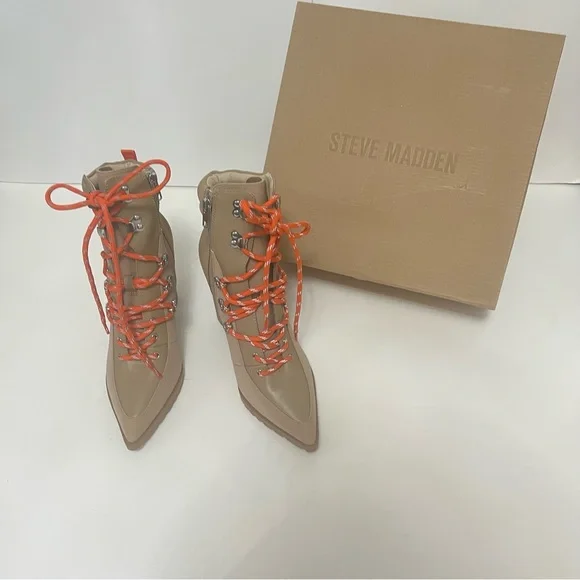 Steve Madden Kare Lace-Up Boot In Sand Multi Color - New In Box - Reemoly
